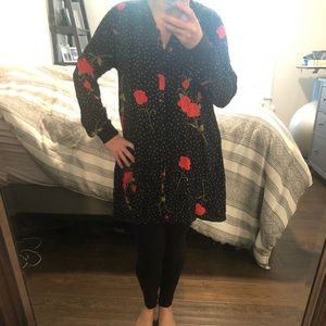 Black and Red Floral Tunic Shirt Dress!